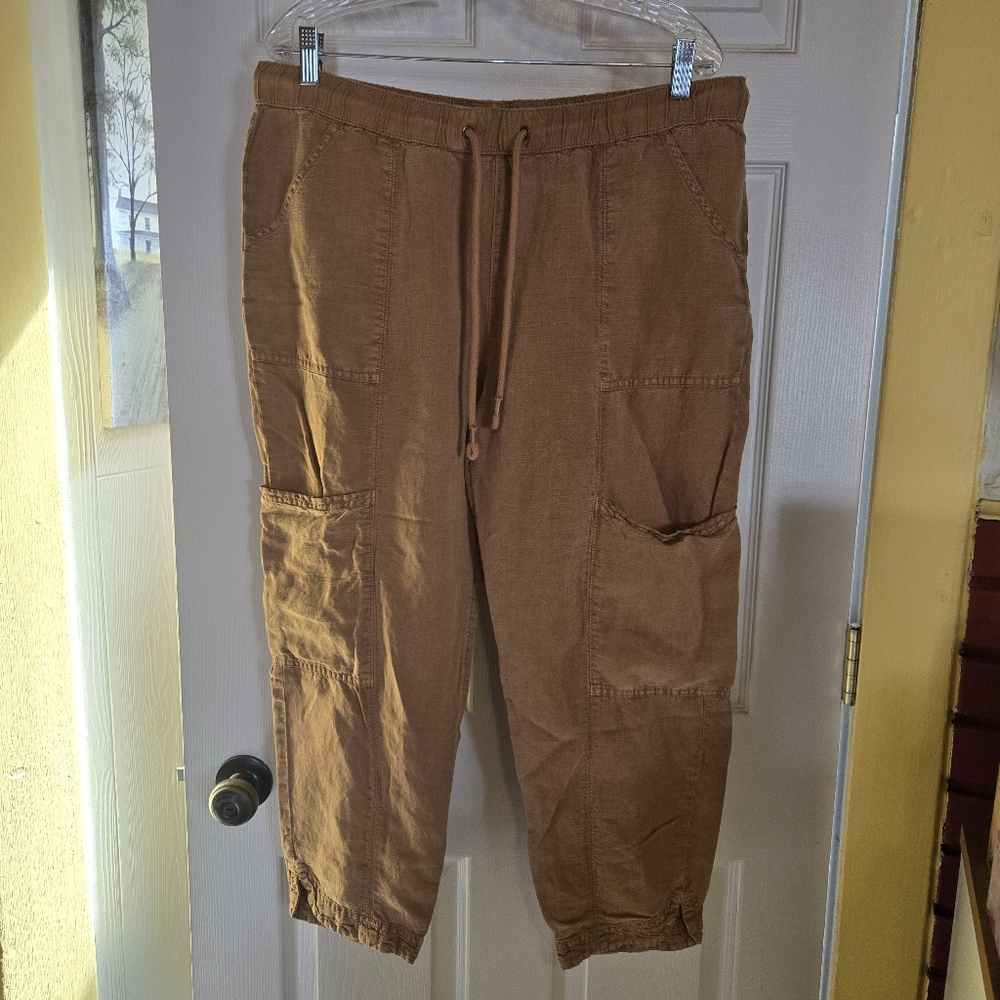 C&C California Linen Blend Crop Cargo XL Boho Beach Brown